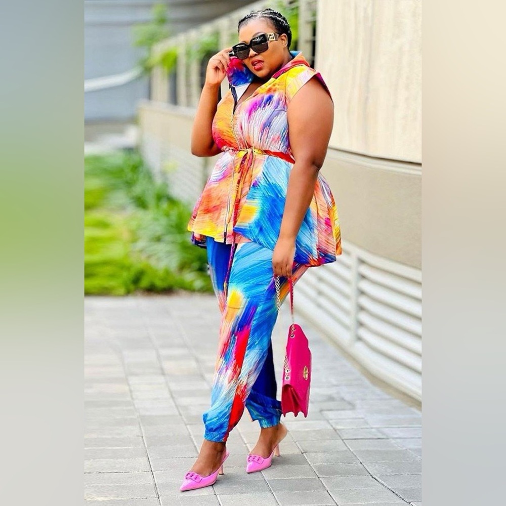 Colorful Women's Sexy Print Hoodie Two-Piece Set - Picture 2 of 3